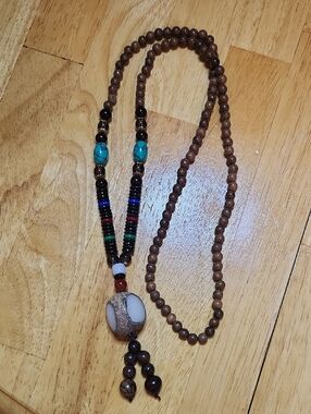Bohemian Brown Bead Necklace with Turquoise Accents